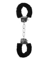 Ouch! Beginner`s Furry Hand Cuffs with Quick Release Button - Black