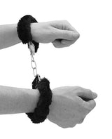 Ouch! Beginner`s Furry Hand Cuffs with Quick Release Button - Black