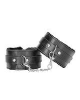 Ouch! Plush Bonded Leather Ankle Cuffs - Black