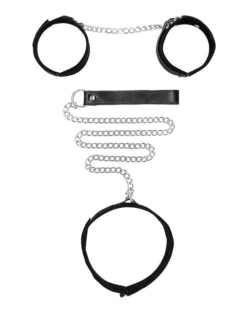 Ouch! Velcro Collar with Leash and Hand Cuffs - Black