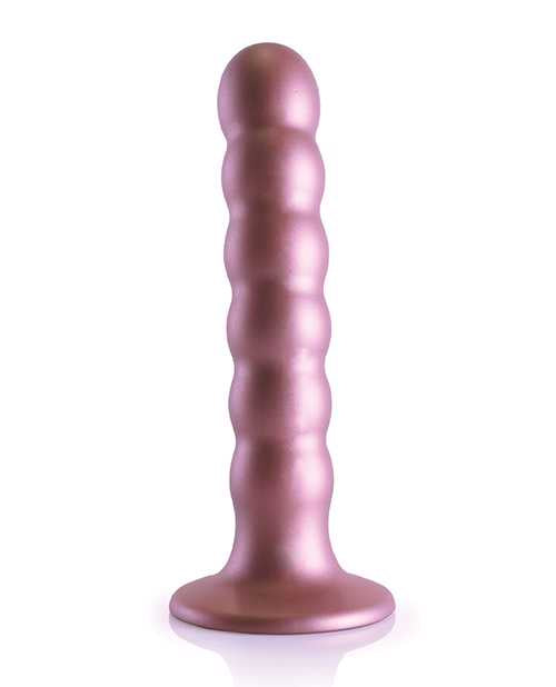 Ouch! Beaded G-Spot Silicone Dildo 5in - Metallic Rose Gold