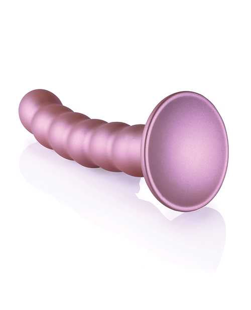 Ouch! Beaded G-Spot Silicone Dildo 5in - Metallic Rose Gold