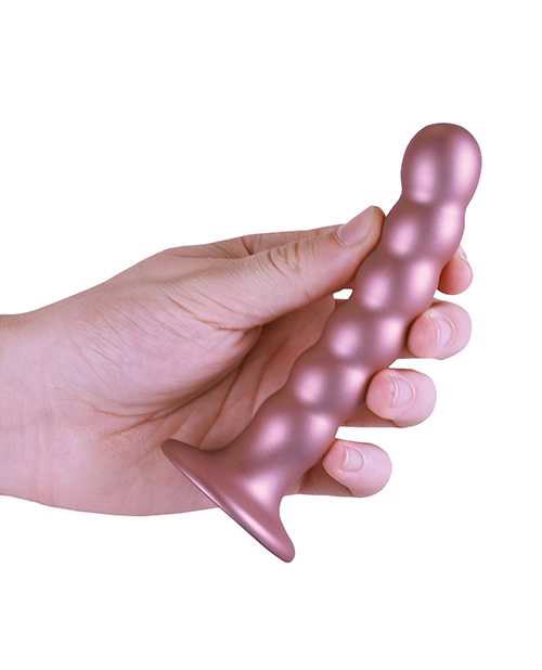 Ouch! Beaded G-Spot Silicone Dildo 5in - Metallic Rose Gold