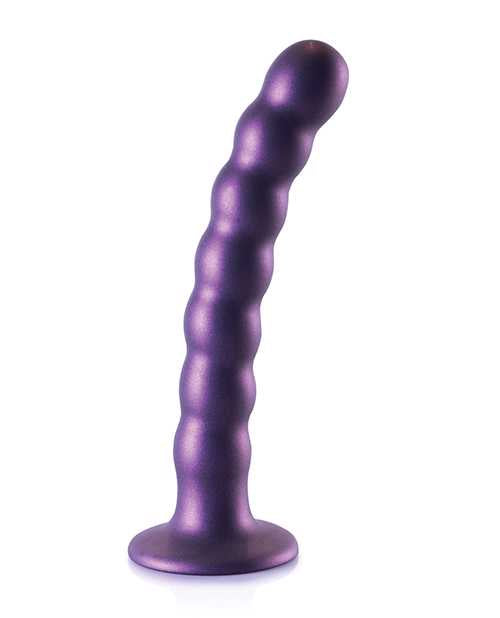 Ouch! Beaded G-Spot Silicone Dildo 6.5in - Metallic Purple