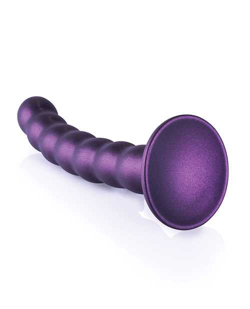 Ouch! Beaded G-Spot Silicone Dildo 6.5in - Metallic Purple