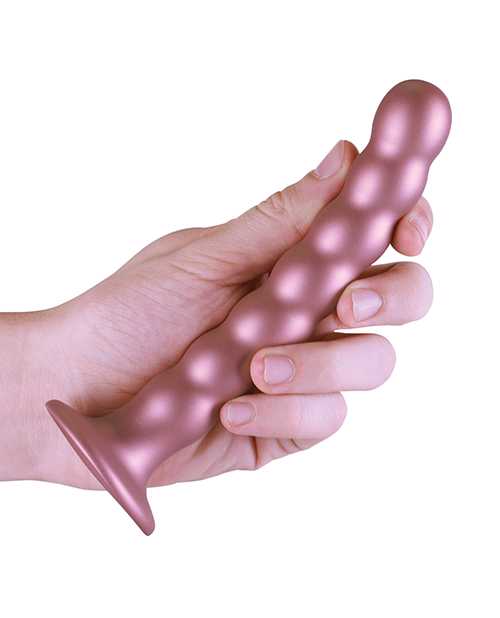 Ouch! Beaded G-Spot Silicone Dildo 6.5in - Metallic Rose Gold