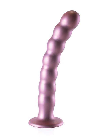 Ouch! Beaded G-Spot Silicone Dildo 8in - Metallic Rose Gold