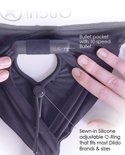 Ouch! Vibrating Strap-On Boxer with Rechargeable Bullet - XS/SM - Black