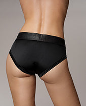 Ouch! Vibrating Strap-On High-Cut Brief with Rechargeable Bullet - XS/SM - Black