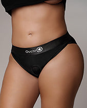 Ouch! Vibrating Strap-On Hipster with Rechargeable Bullet - XL/2XL - Black