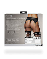 Ouch! Vibrating Strap-On Thong with Adjustable Garters with Rechargeable Bullet - M/L - Black