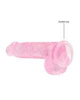 RealRock Crystal Clear Dildo with Balls 6in - Pink