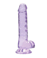 RealRock Crystal Clear Dildo with Balls 7in - Purple