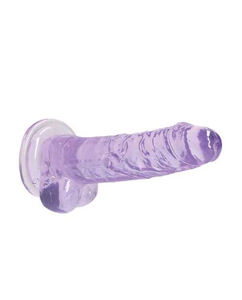 RealRock Crystal Clear Dildo with Balls 7in - Purple