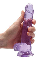 RealRock Crystal Clear Dildo with Balls 7in - Purple