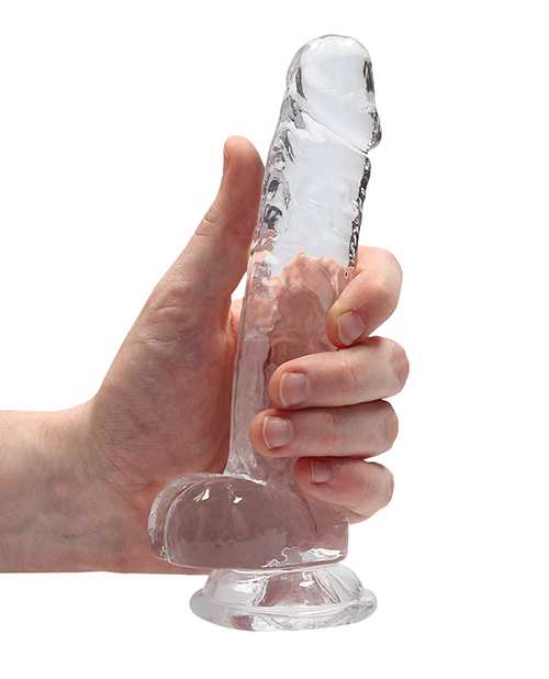 RealRock Crystal Clear Dildo with Balls 7in - Clear