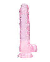 RealRock Crystal Clear Dildo with Balls 8in - Pink