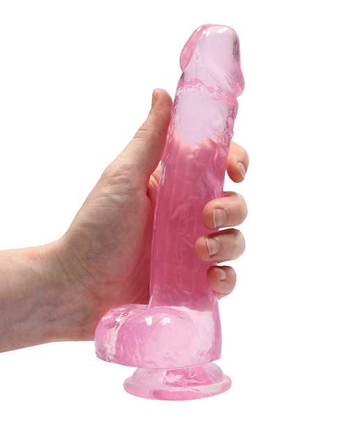 RealRock Crystal Clear Dildo with Balls 8in - Pink