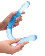 Shots RealRock Crystal Clear 17" Double Dildo - Blue