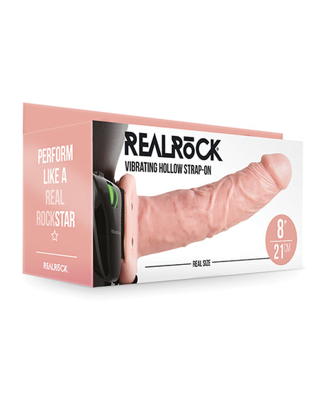 Shots RealRock 8" Vibrating Hollow Strap On W/O Balls - Flesh