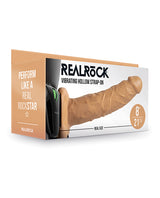 Shots RealRock 8" Vibrating Hollow Strap On W/O Balls - Tan