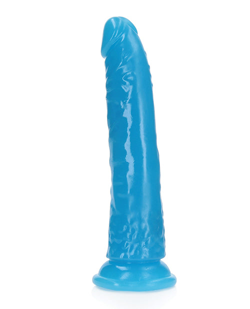 Shots RealRock 7" Slim Dildo Glow in the Dark - Neon Blue