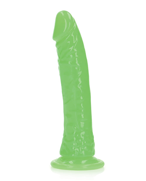 RealRock Slim Glow in the Dark Dildo with Suction Cup 7in - Green