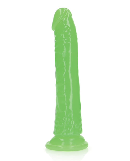 RealRock Slim Glow in the Dark Dildo with Suction Cup 7in - Green