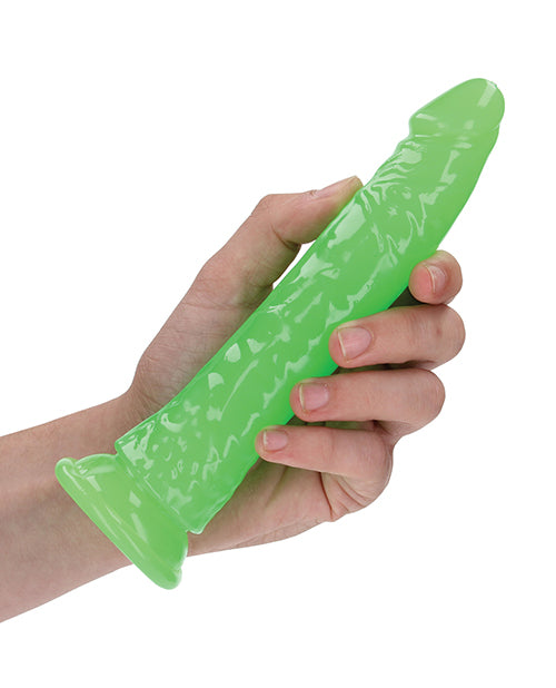 RealRock Slim Glow in the Dark Dildo with Suction Cup 7in - Green