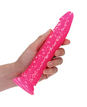 RealRock Slim Glow in the Dark Dildo with Suction Cup 7in - Pink