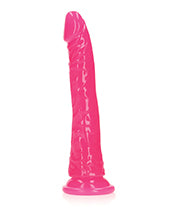 RealRock Slim Glow in the Dark Dildo with Suction Cup 8in - Pink