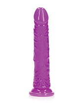 RealRock Slim Glow in the Dark Dildo with Suction Cup 8in - Purple