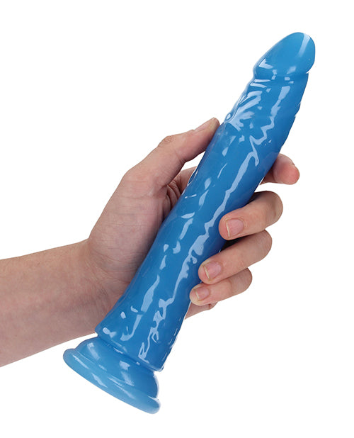 Shots RealRock 9" Slim Dildo Glow in the Dark - Neon Blue