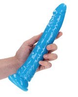 Shots RealRock 10" Slim Dildo Glow in the Dark - Neon Blue