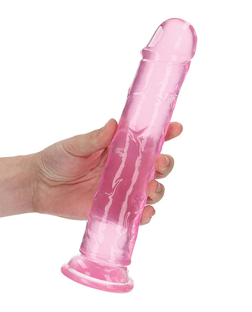 RealRock Crystal Clear Straight No Balls Dildo 9in - Pink