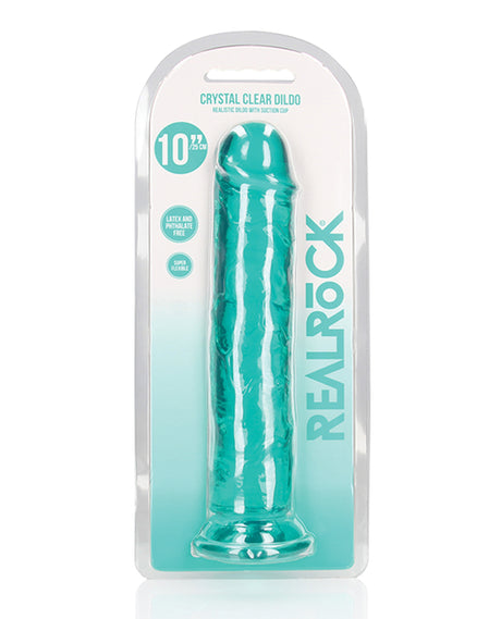 Shots RealRock Realistic Crystal Clear 10" Straight Dildo - Turquoise