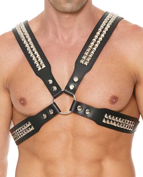 Shots Uomo Men's Pyramid Stud Body Harness - Black