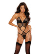 Fishnet and Faux Leather Teddy w/Chain Garters - Black LG