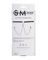 Sex and Mischief Amor Collar with Nipple Clamps - Black/Silver