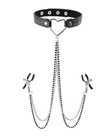 Sex and Mischief Amor Collar with Nipple Clamps - Black/Silver