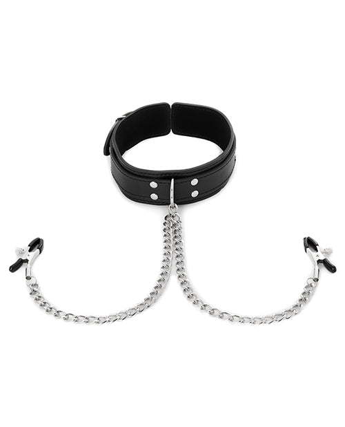 Sportsheets Collar with Nipple Clamps - Black/Silver