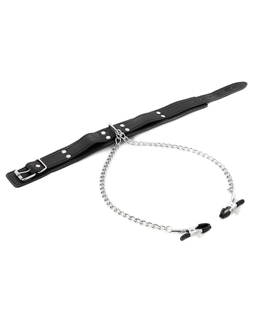 Sportsheets Collar with Nipple Clamps - Black/Silver