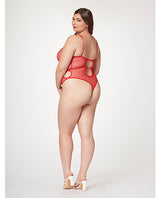 Fishnet Strappy High Cut Leg Teddy Red 3X/4X