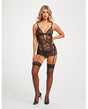 Lace & Mesh Triangle Cup Chemise w/Garters & Thong Black XL