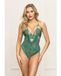 Lace and Mesh Open Crotch Teddy w/Gold Straps - Green LG