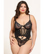 Cross-Dye Lace and Mesh Underwire Teddy w/Hook and Eye Back Closure - Black 1X/2X