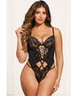 Cross-Dye Lace and Mesh Underwire Teddy w/Hook and Eye Back Closure - Black SM