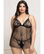Lace and Dot Mesh Babydoll w/G-String - Black QN