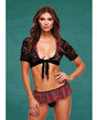 Teacher's Pet Schoolgirl Lace Top, Tie & Skirt Black/Red M/L