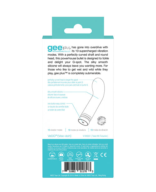 VeDO Gee Plus Rechargeable Vibe - Tease Me Turquoise